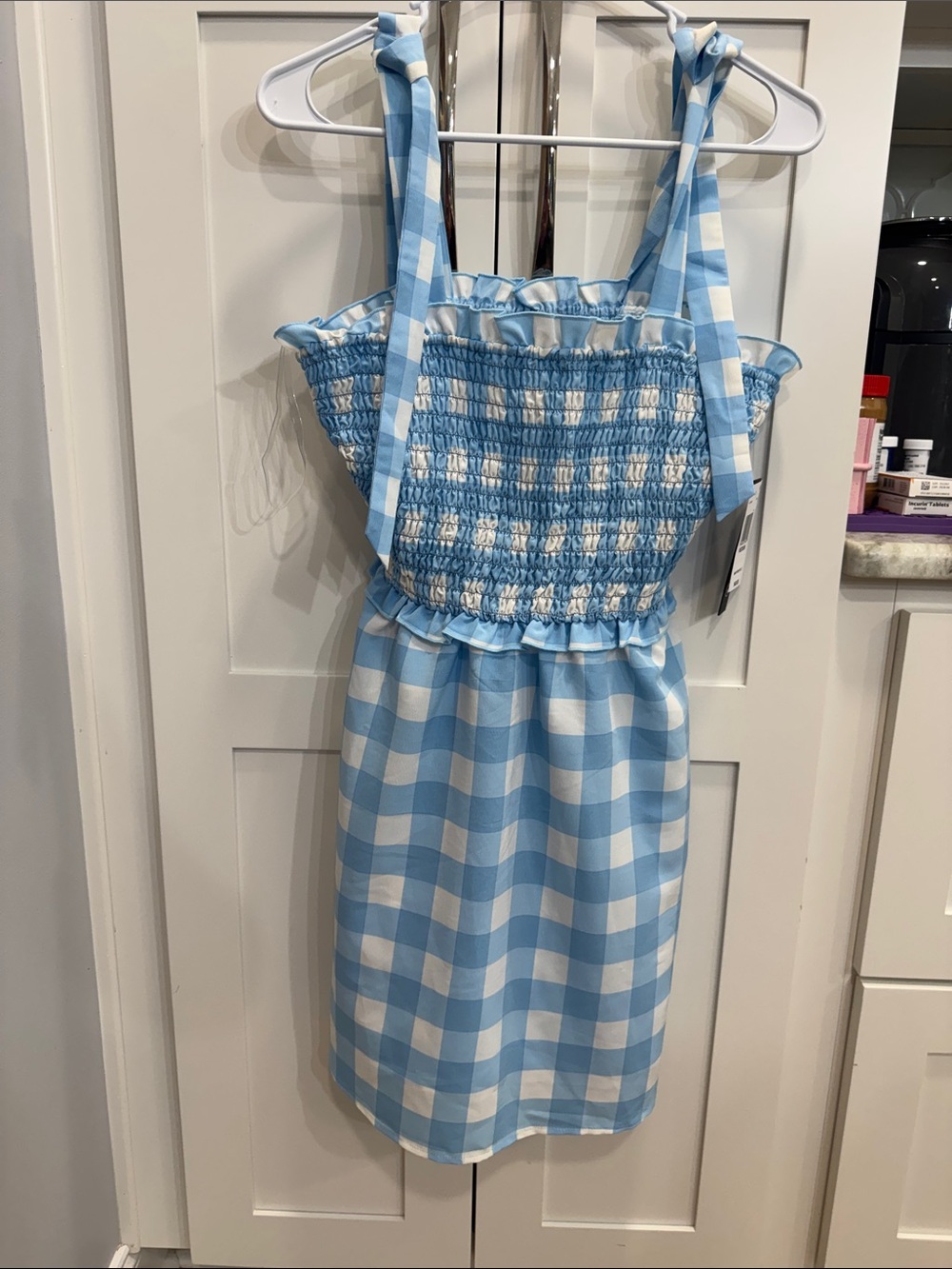 As U Wish Light Blue & White Gingham Smocked Sundress
